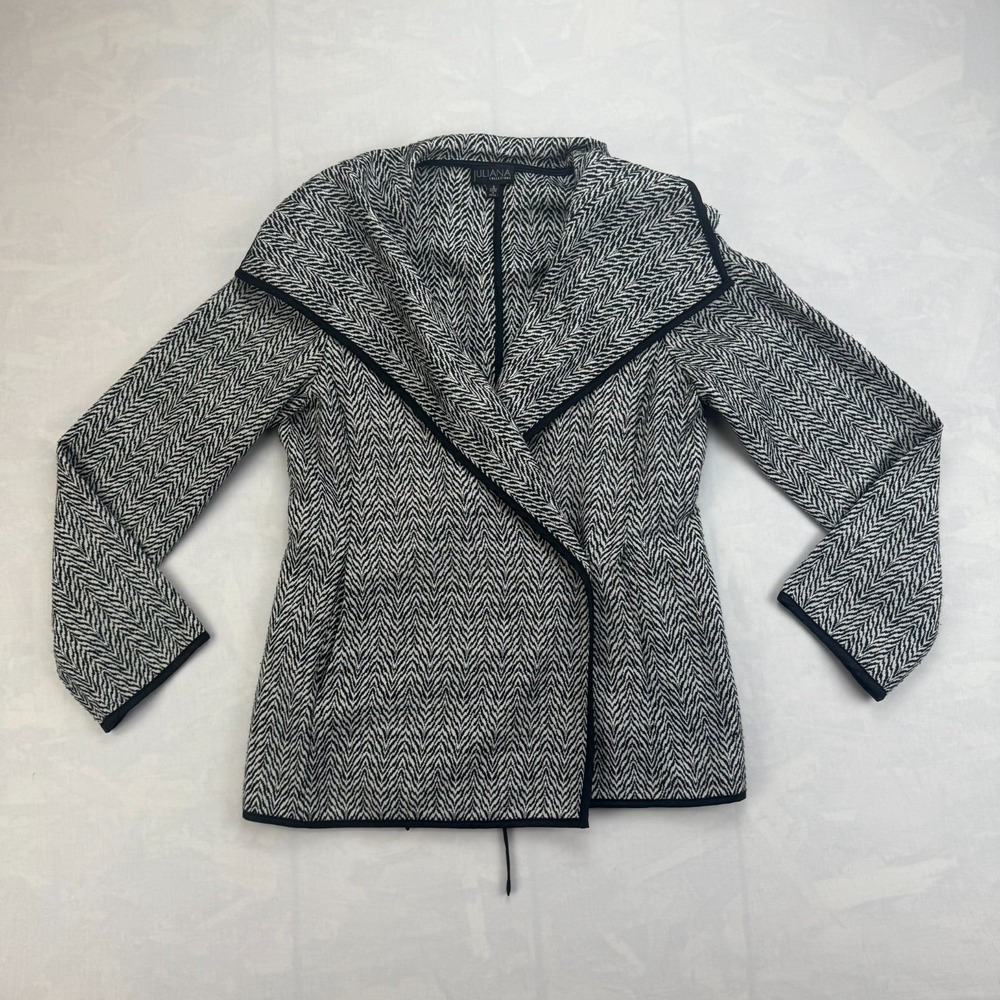 Juliana Collezione Tweed Jacket Womens S Black White Herringbone Shawl Collared